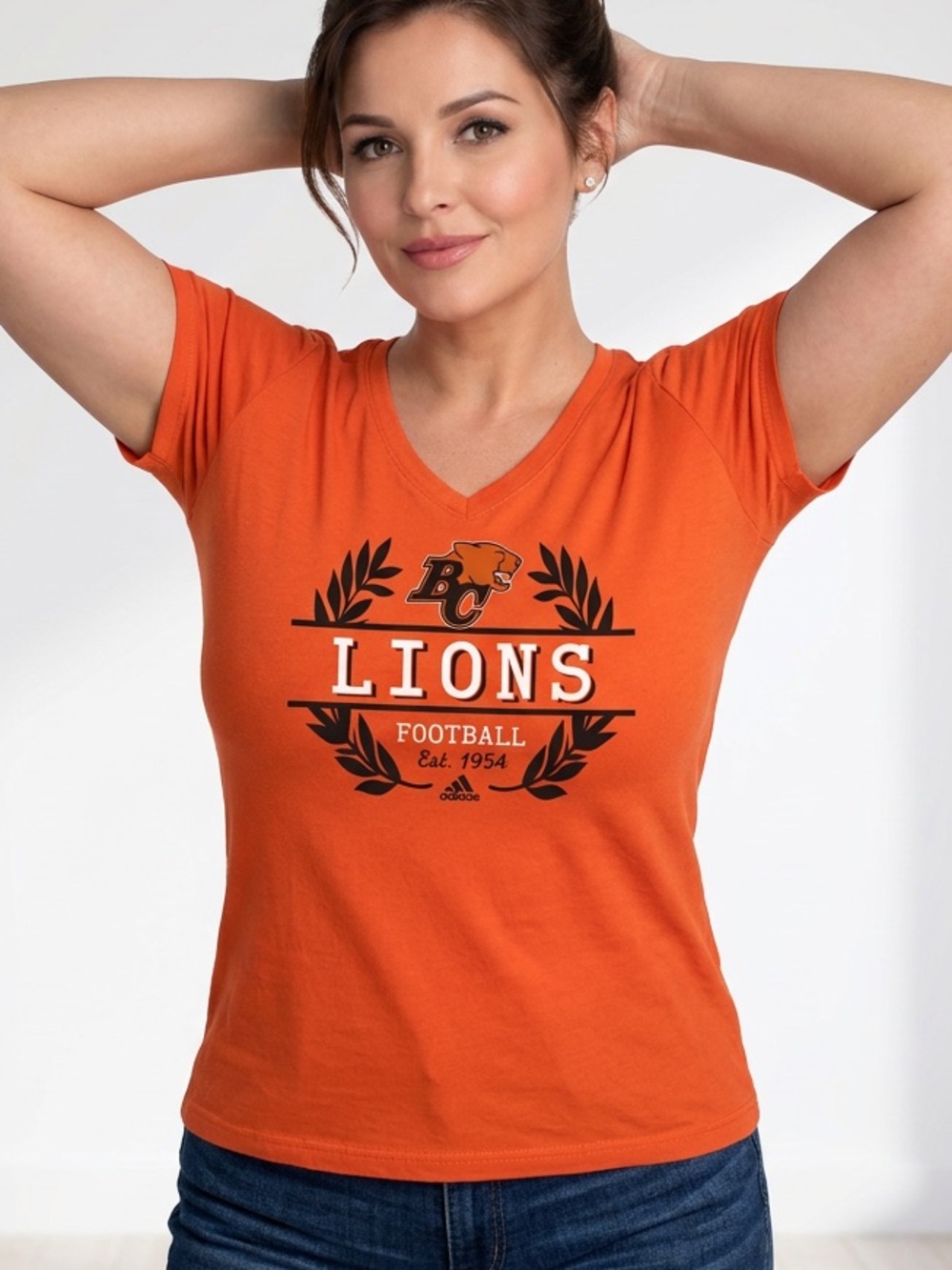 Adidas BC Lions Orange V-Neck Tee XL
